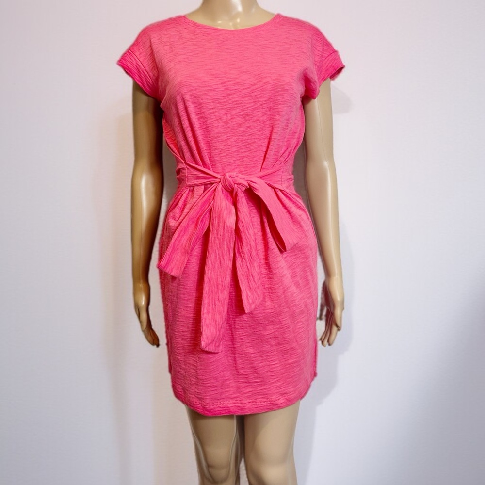 J. Crew Factory Pink Tie Waist Cotton T Shirt Dress